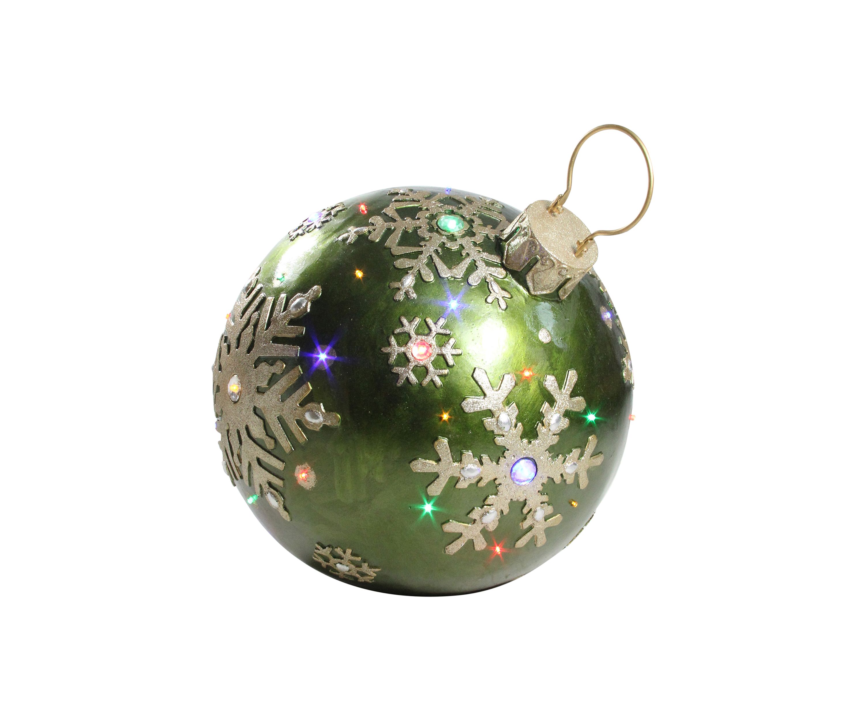 18Inch LED Lighted Green Jeweled Commercial Grade Christmas Ball Ornament with Snowflake