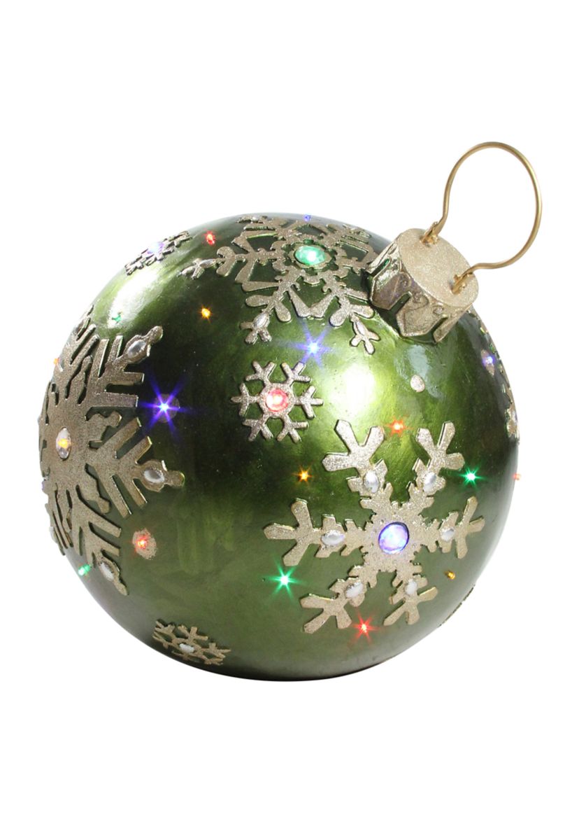 18Inch LED Lighted Green Jeweled Commercial Grade Christmas Ball Ornament with Snowflake