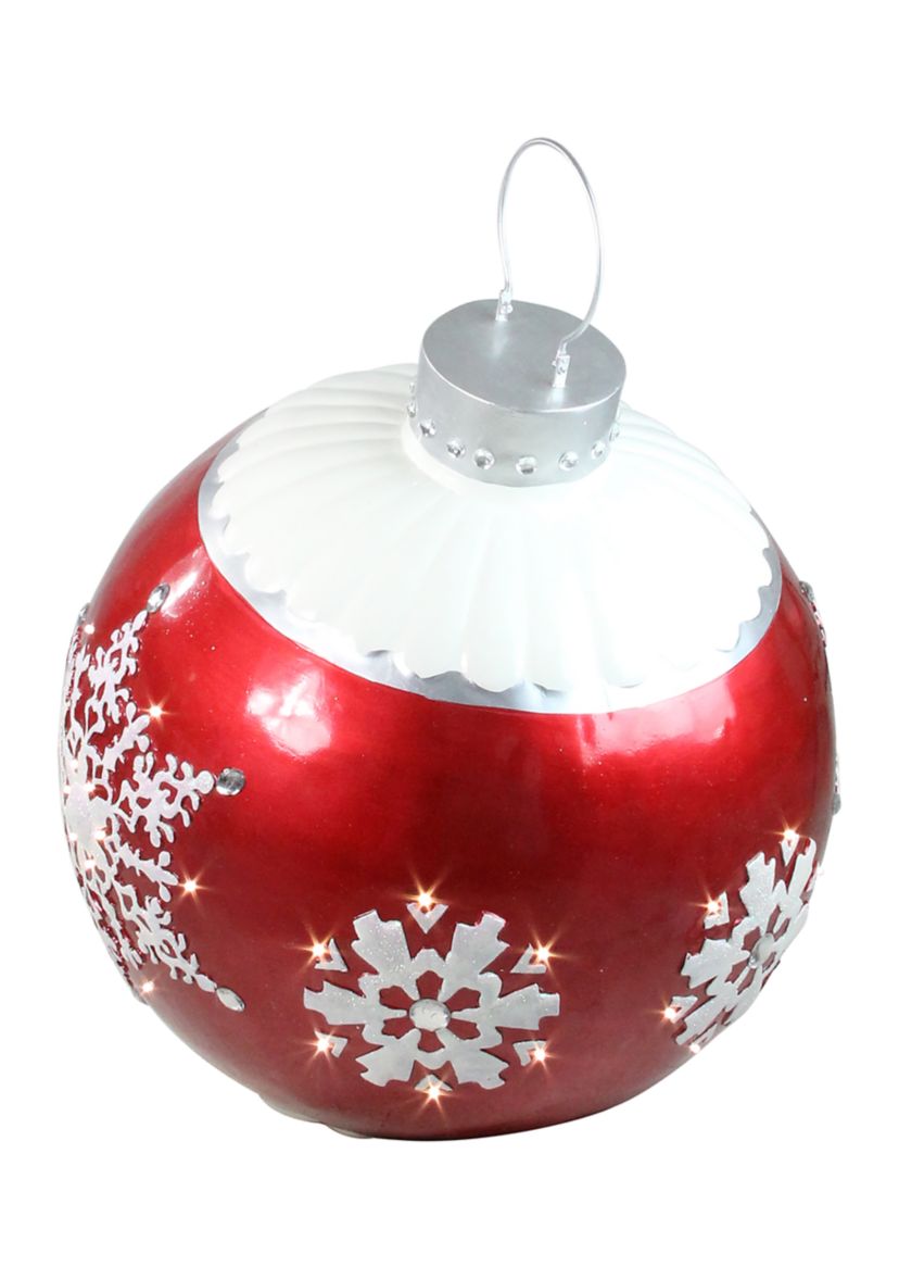 26.5Inch LED Lighted Red Ball Christmas Ornament with Snowflake Outdoor Decoration