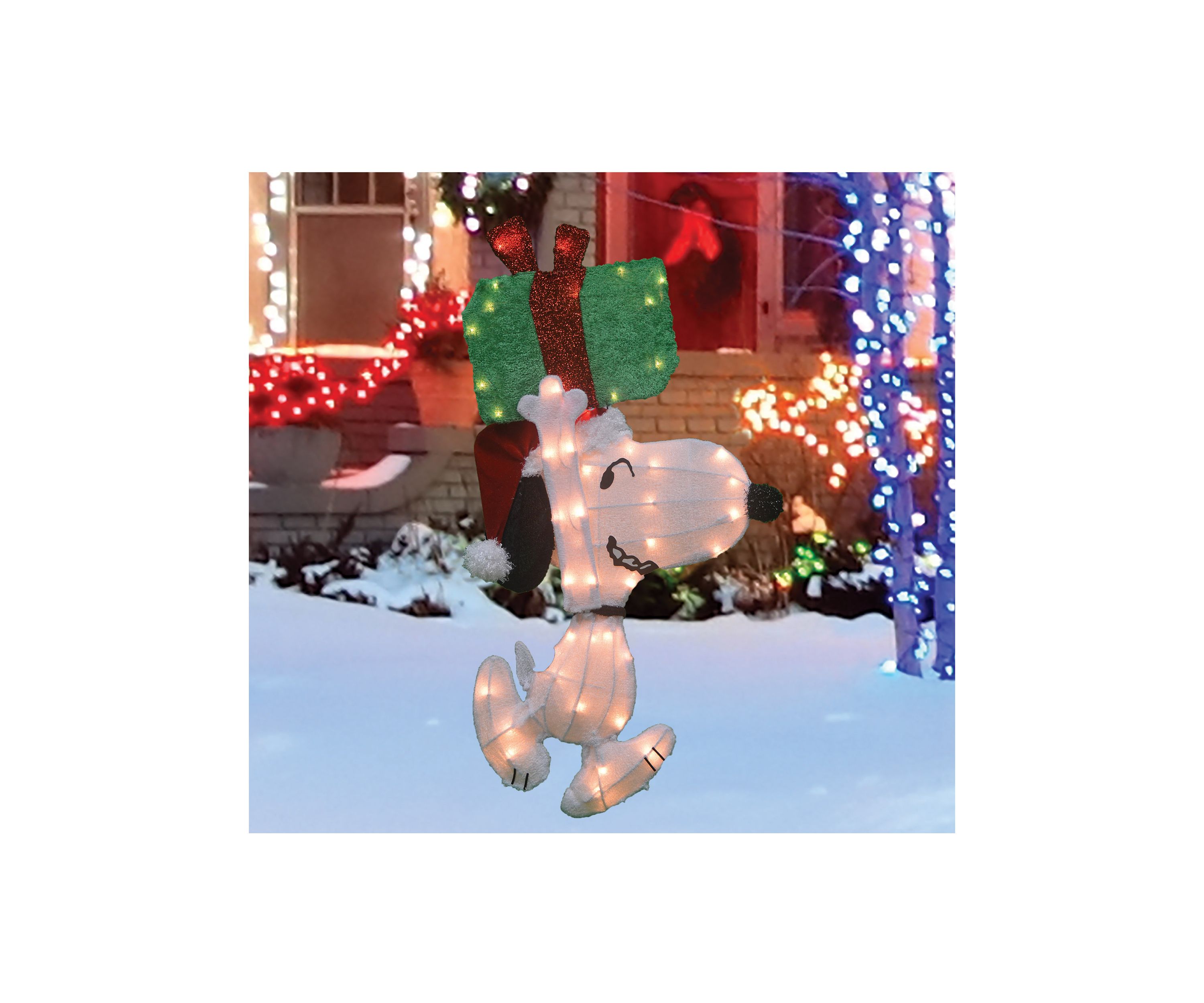 32Inch Lighted Peanuts Snoopy with Present Christmas Outdoor Yard Decoration