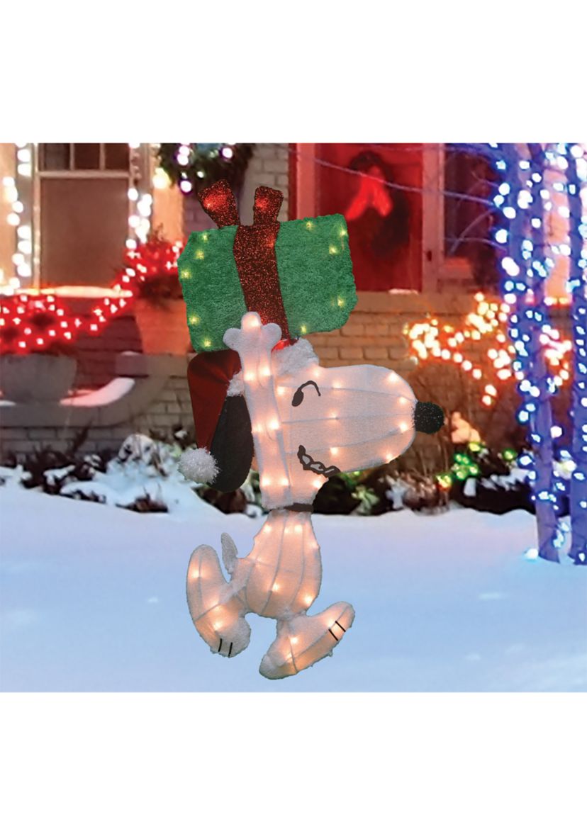 32Inch Lighted Peanuts Snoopy with Present Christmas Outdoor Yard Decoration