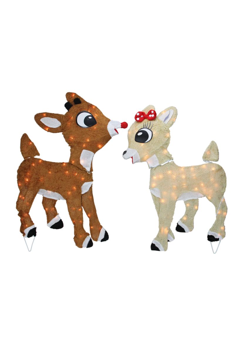 Set of 2 Lighted Rudolph and Clarice Outdoor Christmas Decorations  32Inch