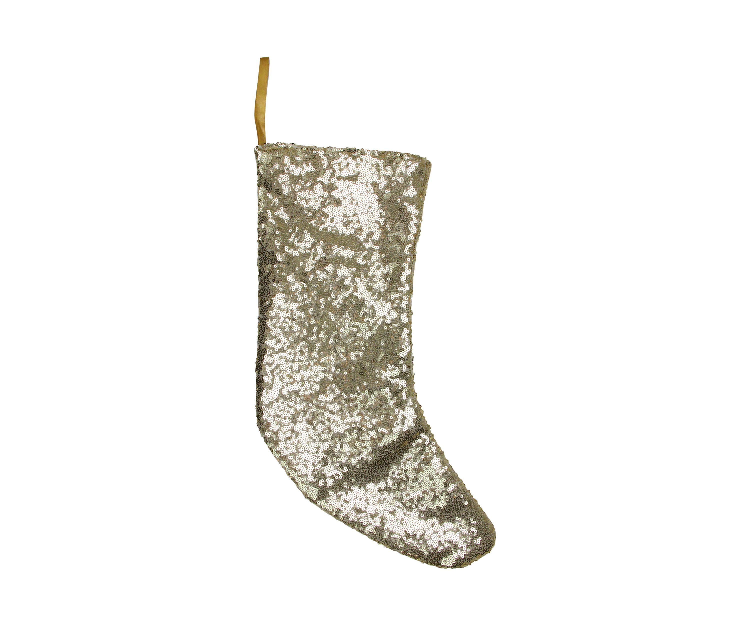 17.5Inch Gray and White Sequins Accented Christmas Stocking