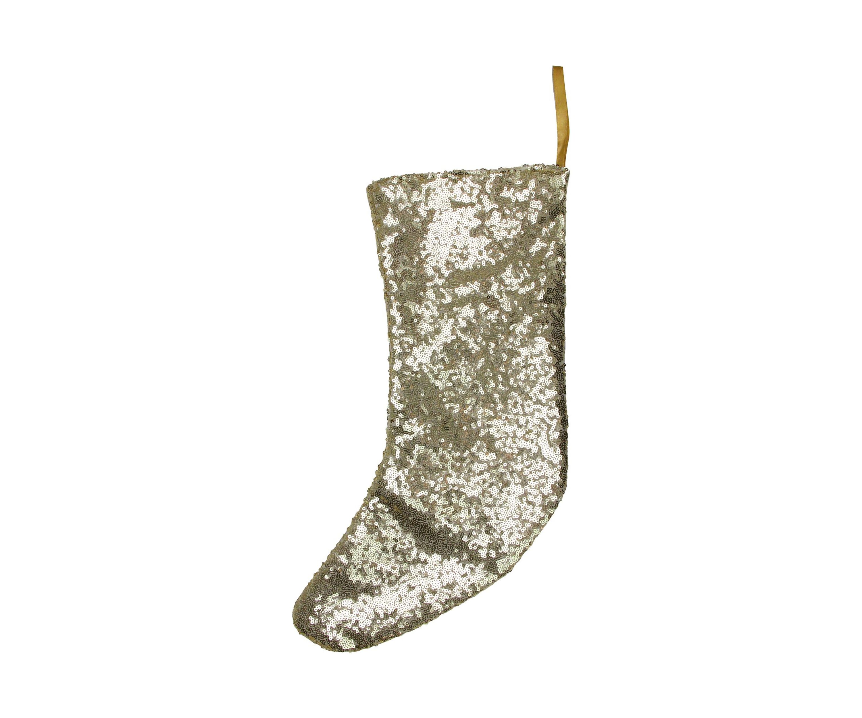 17.5Inch Gray and White Sequins Accented Christmas Stocking