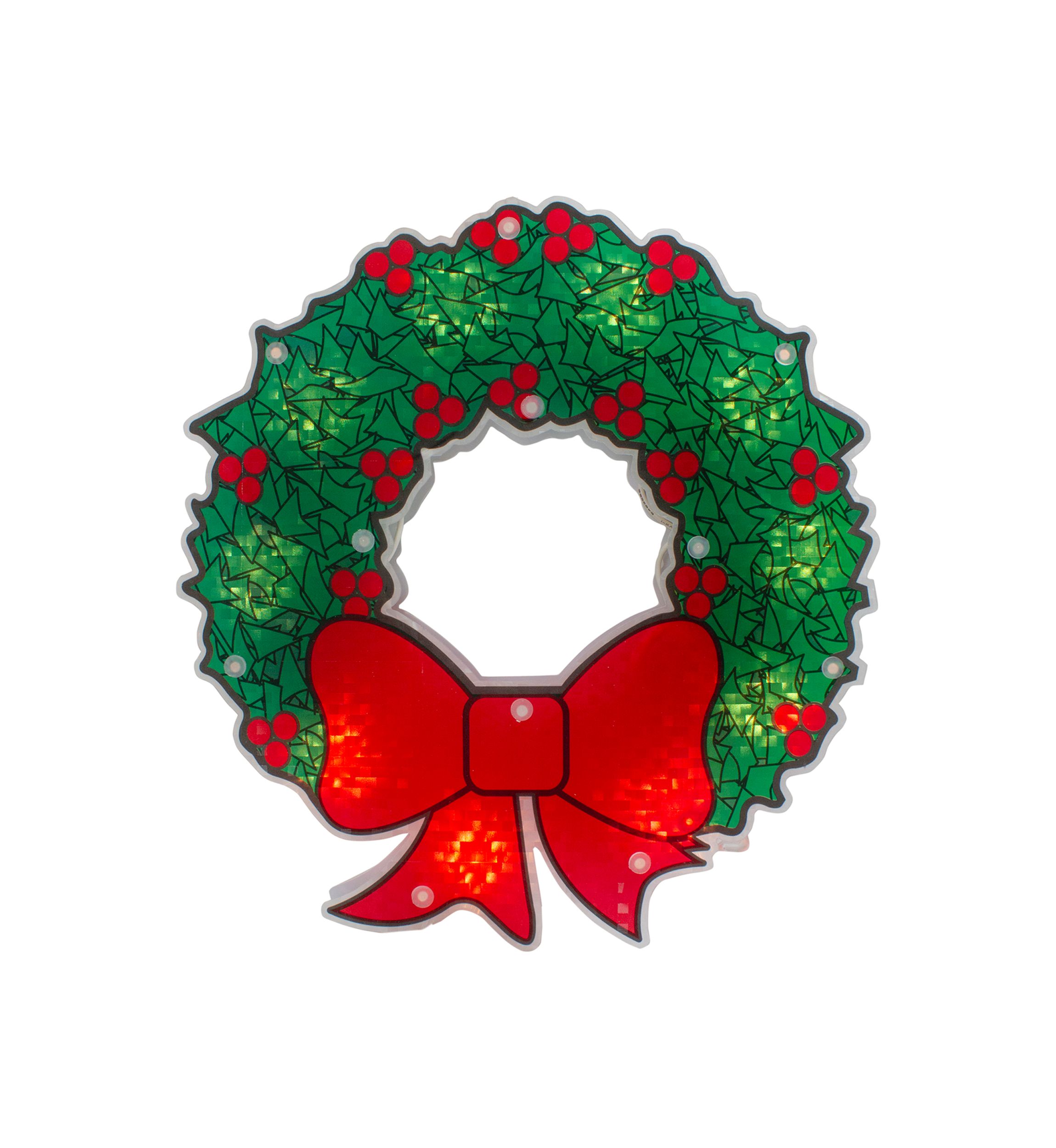 11Inch Green and Red Lighted Wreath Christmas Window Silhouette Decoration