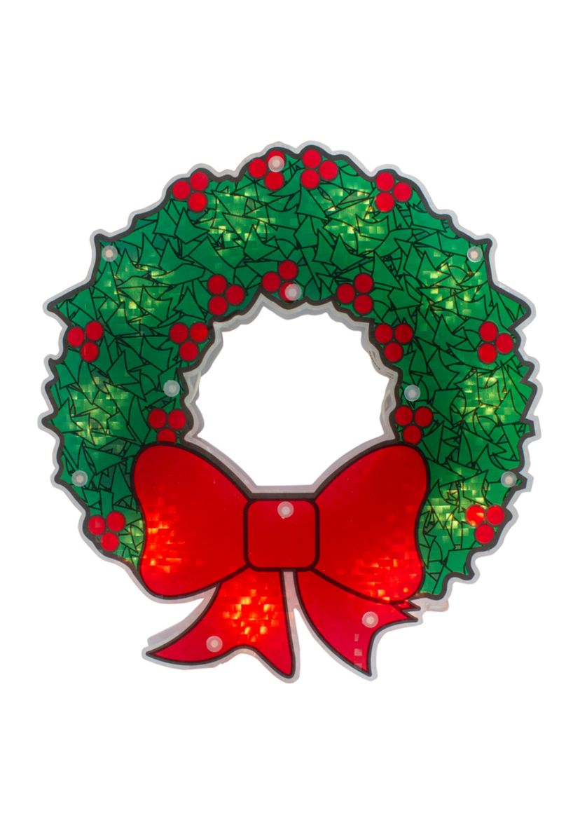 11Inch Green and Red Lighted Wreath Christmas Window Silhouette Decoration