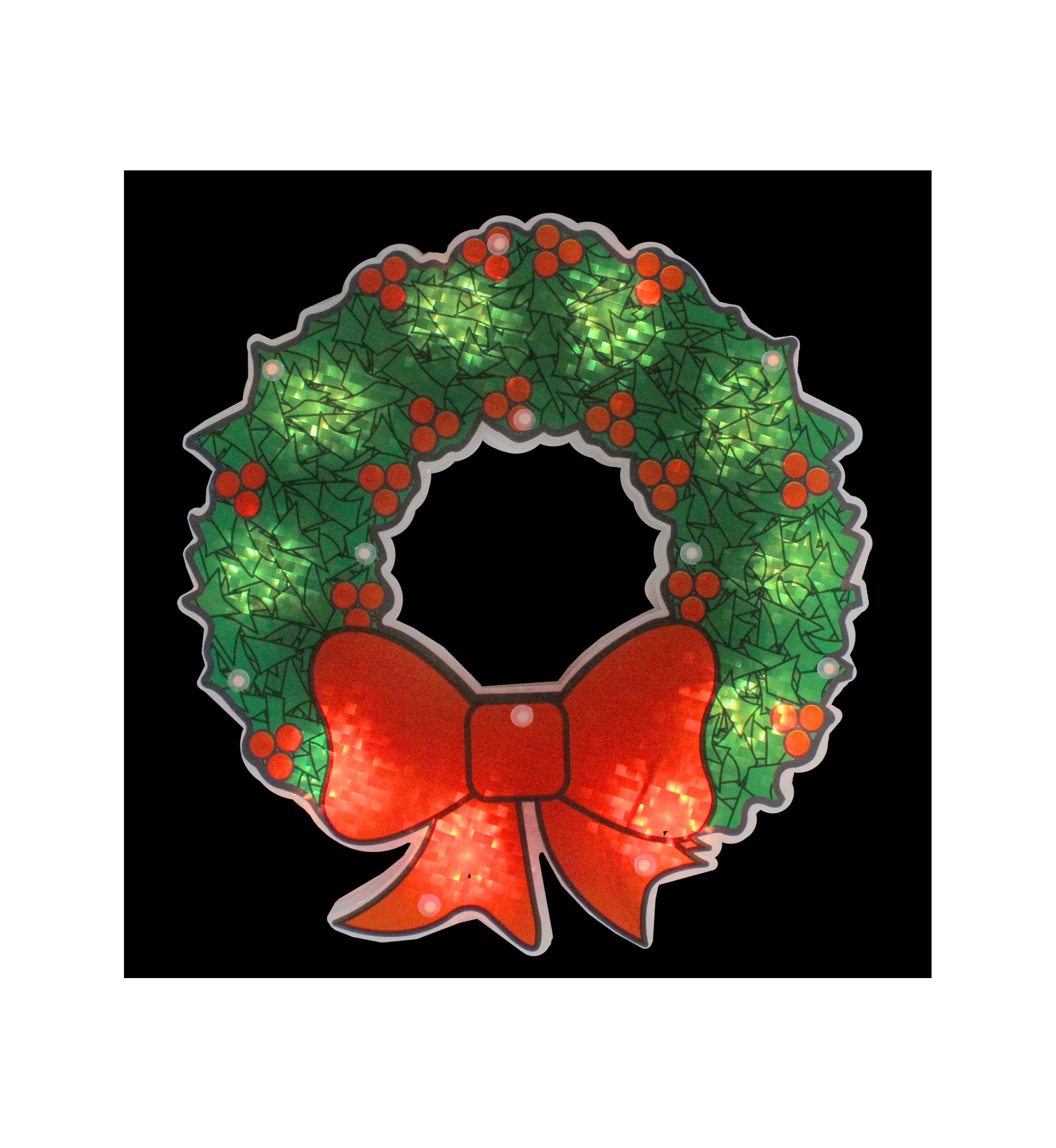 11Inch Green and Red Lighted Wreath Christmas Window Silhouette Decoration