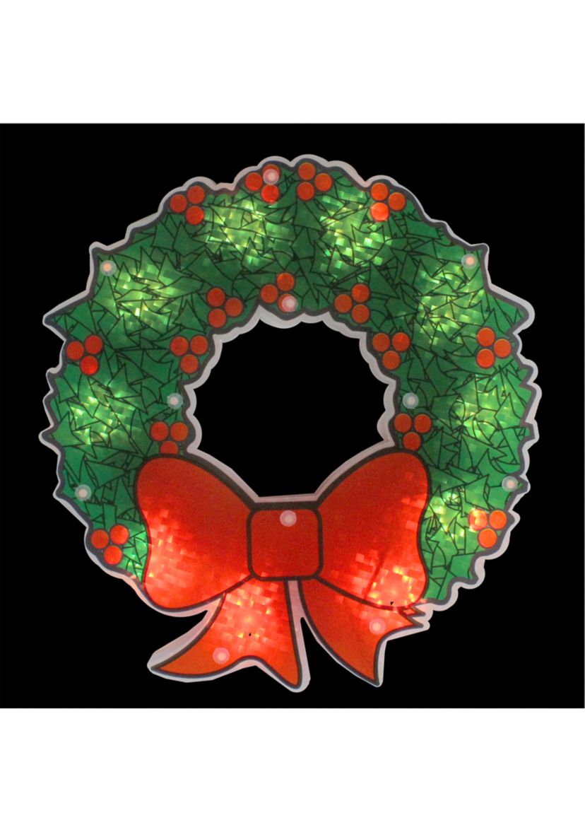 11Inch Green and Red Lighted Wreath Christmas Window Silhouette Decoration