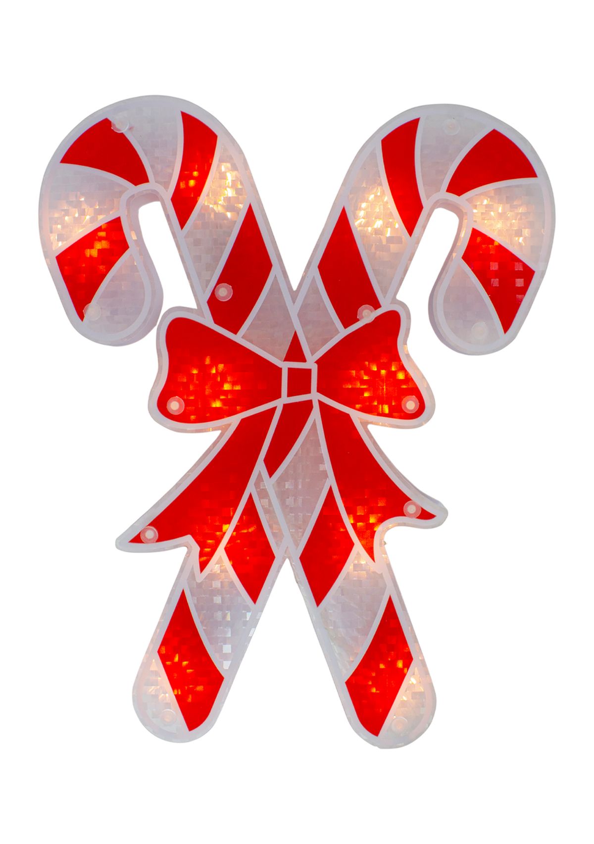 12Inch Lighted Red and White Holographic Candy Cane Christmas Window Silhouette Decor