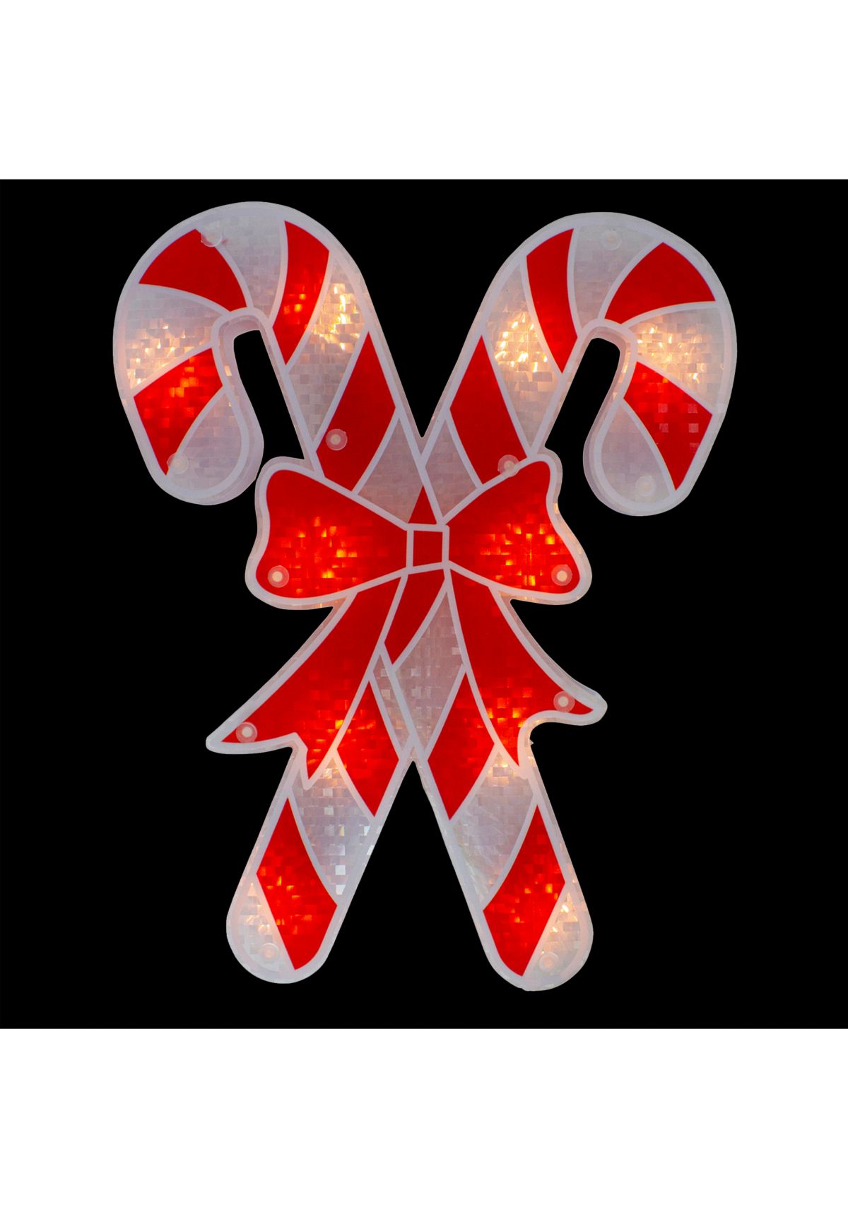 12Inch Lighted Red and White Holographic Candy Cane Christmas Window Silhouette Decor