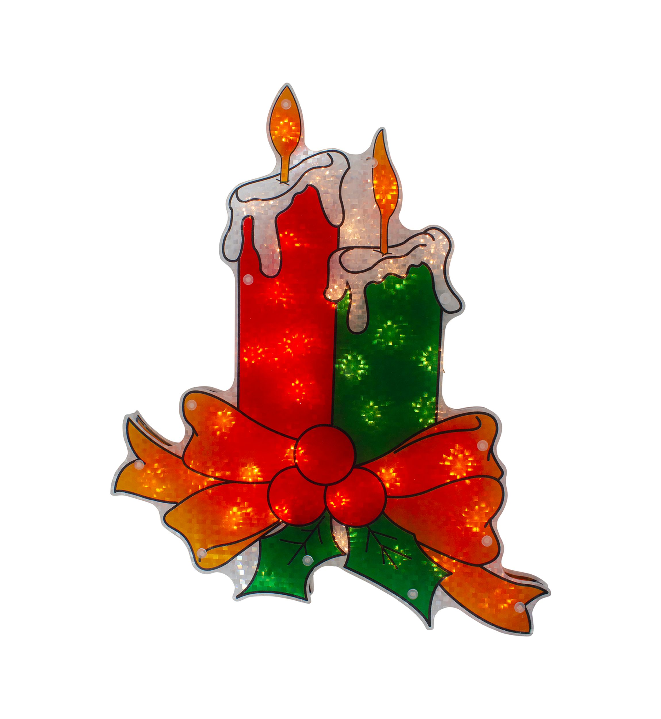 17Inch Lighted Holographic Candle Christmas Window Silhouette Decoration
