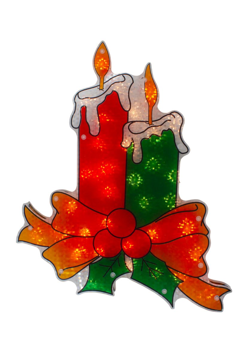 17Inch Lighted Holographic Candle Christmas Window Silhouette Decoration
