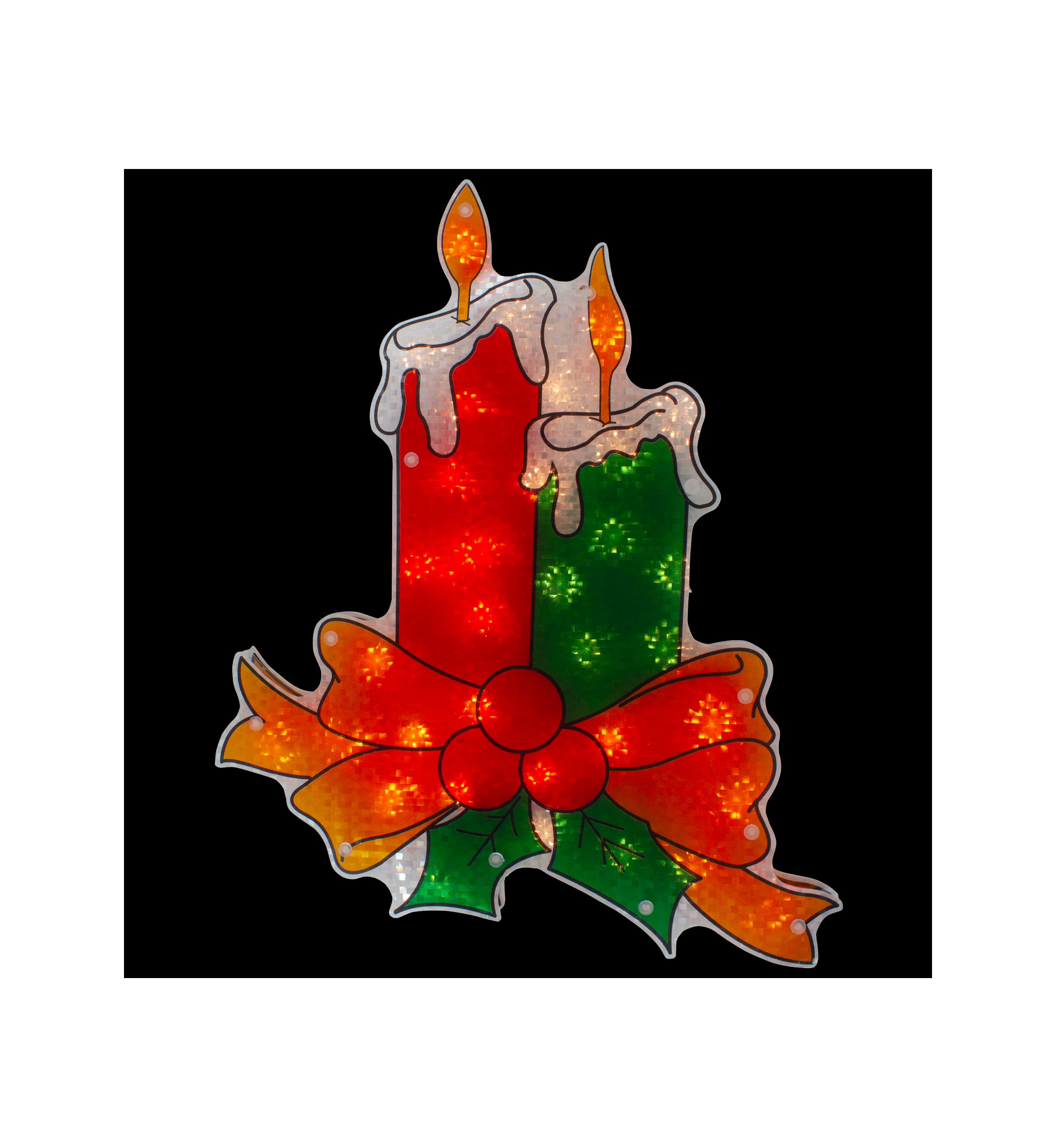 17Inch Lighted Holographic Candle Christmas Window Silhouette Decoration