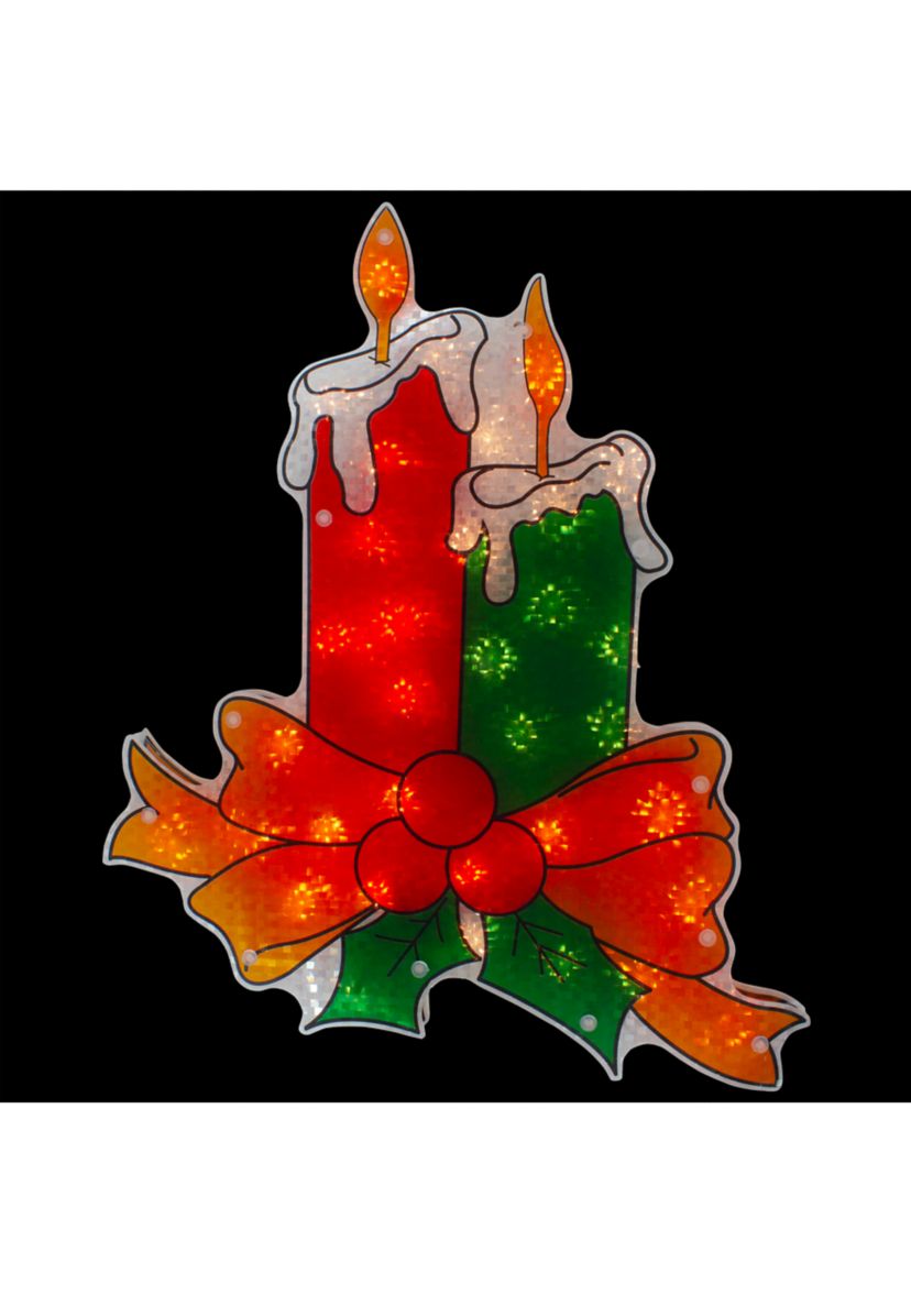 17Inch Lighted Holographic Candle Christmas Window Silhouette Decoration