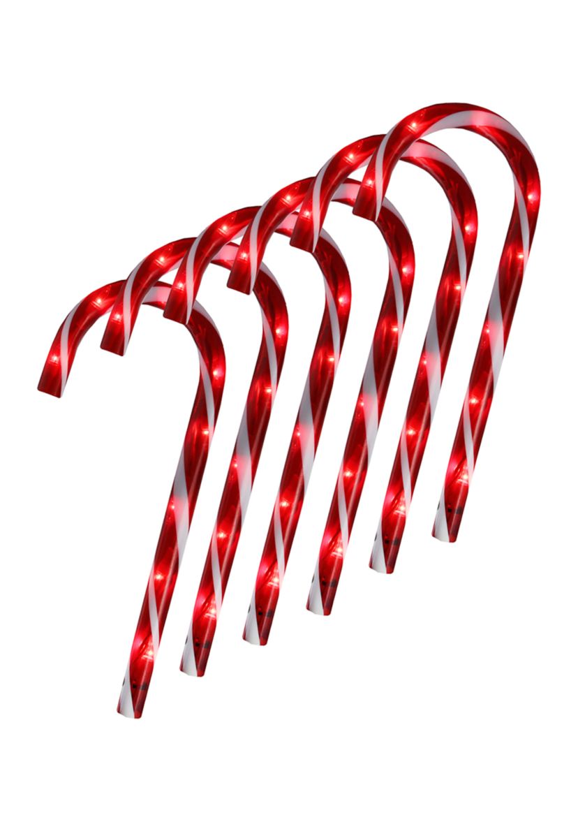 Set of 6 Pre-Lit Red and White Blinking Candy Cane Outdoor Christmas Pathway Markers 12Inch
