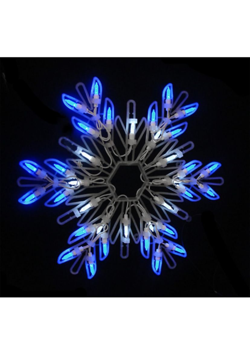 16Inch LED Lighted Pure White and Blue Snowflake Christmas Window Silhouette Decoration