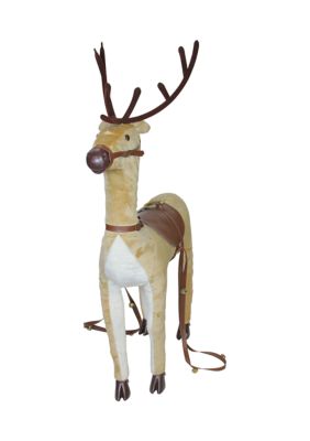 40 Plush Standing Reindeer Christmas Decoration with Saddle and Jingle Bells