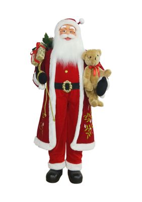 Northlight 5' Life-Size Standing Santa Claus Christmas Figure With Teddy Bear And Gift Bag
