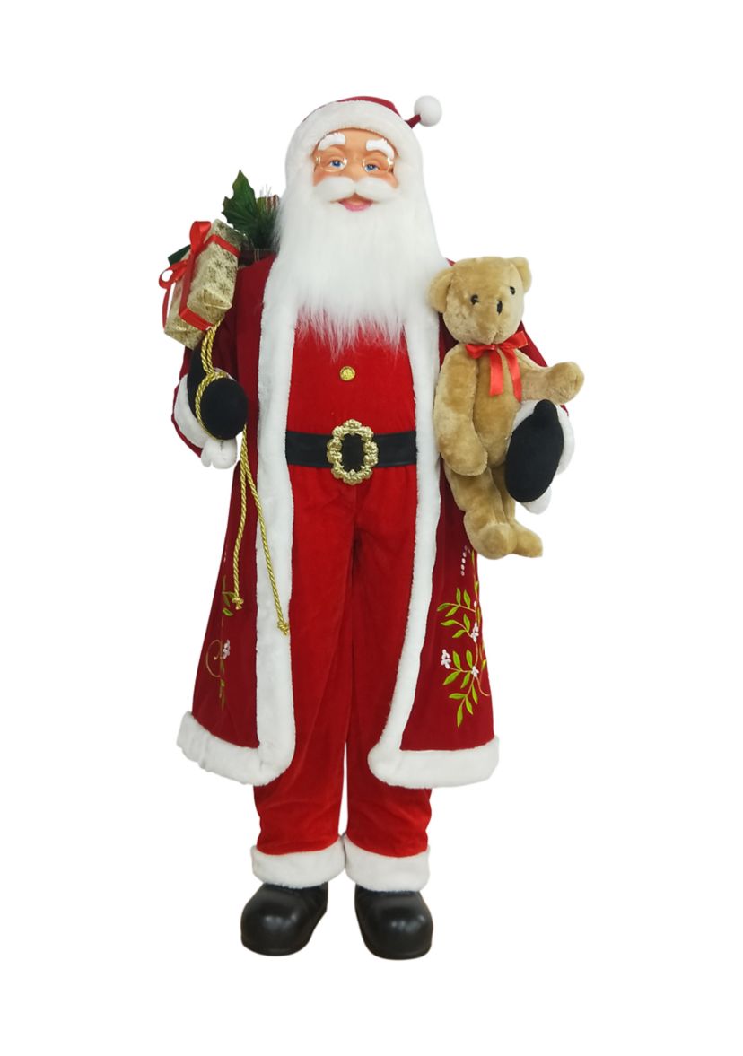 5 Life-Size Standing Santa Claus Christmas Figure with Teddy Bear and Gift Bag