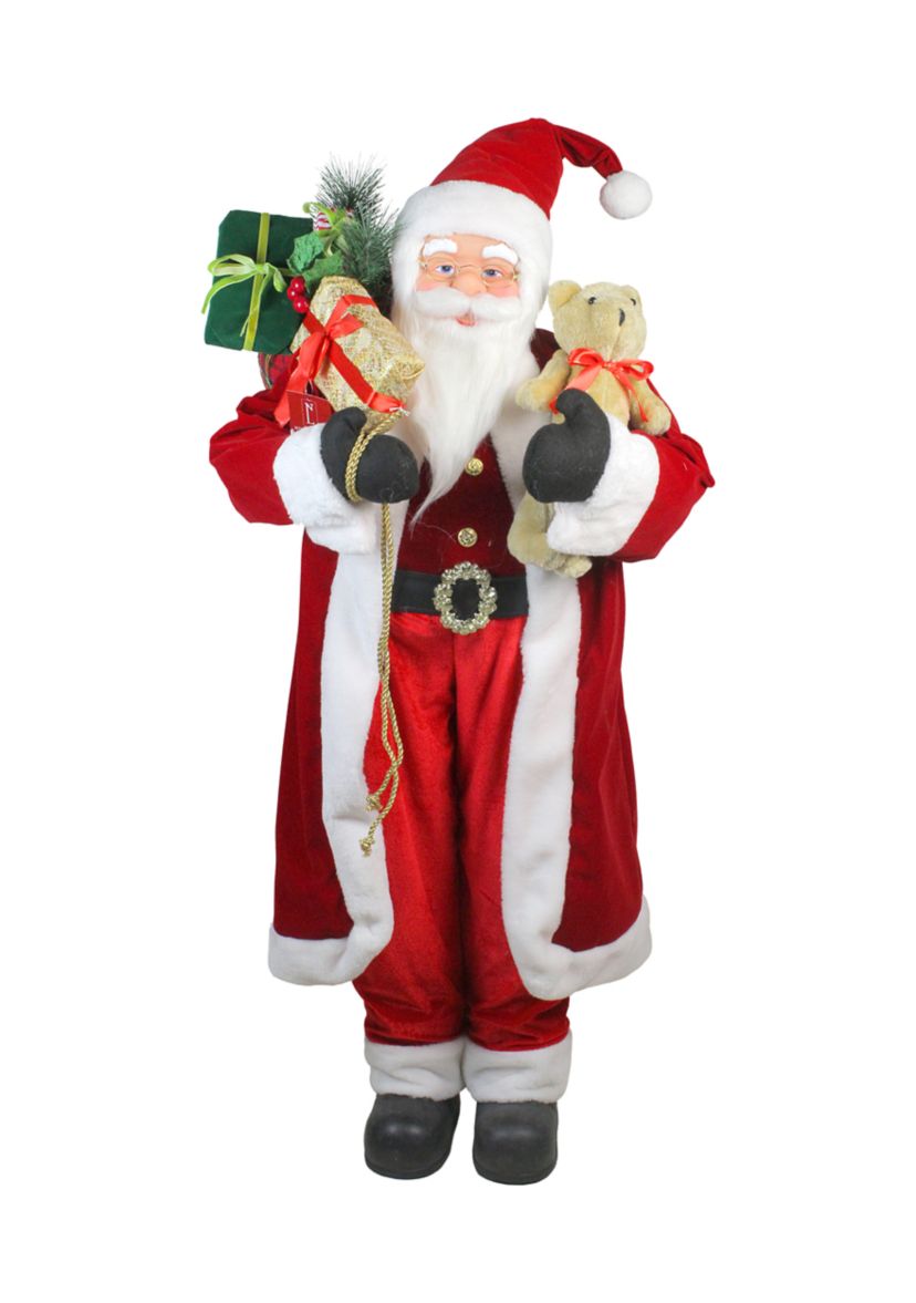4 Standing Santa Claus Christmas Figure with Teddy Bear and Gift Sack