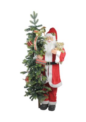 Northlight 50 Musical Standing Santa Claus Figure With Lighted Christmas Tree And Teddy Bear