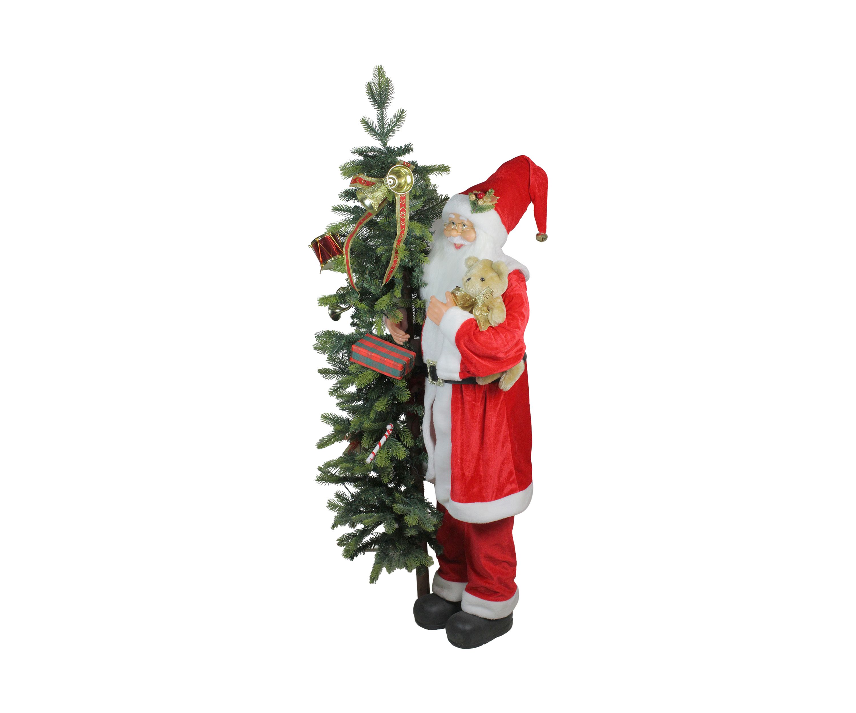 50 Musical Standing Santa Claus Figure with Lighted Christmas Tree and Teddy Bear