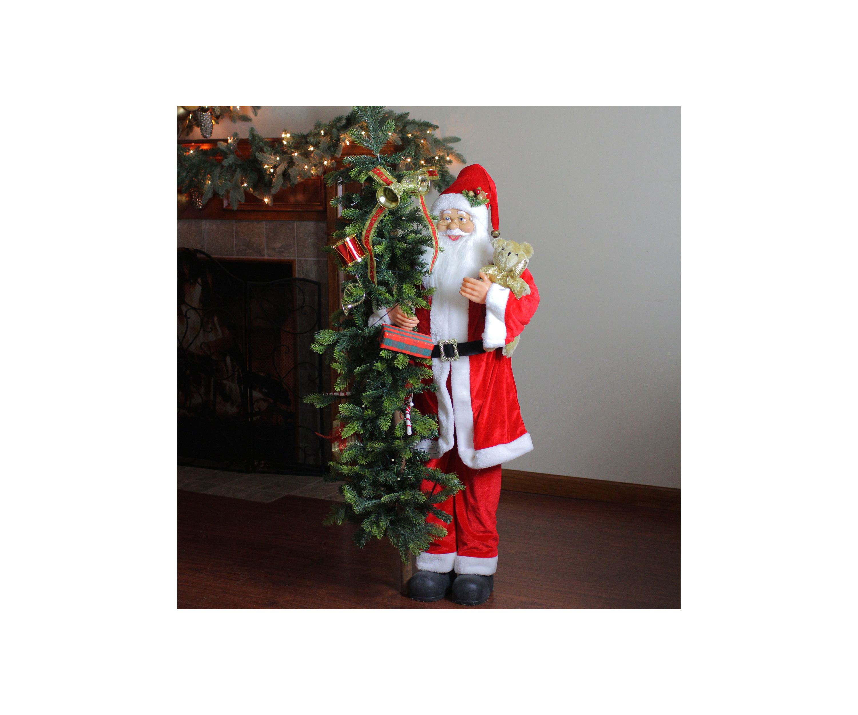 50 Musical Standing Santa Claus Figure with Lighted Christmas Tree and Teddy Bear