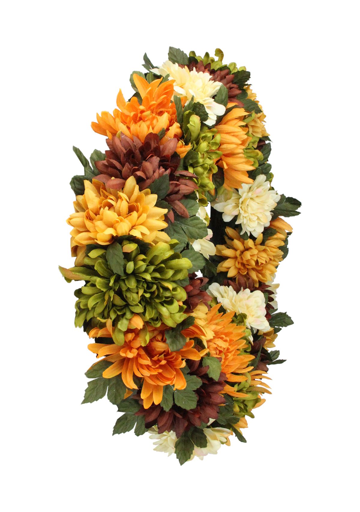 Autumn Orange and Green Chrysanthemum Artificial Thanksgiving Wreath - 19.5- inch  Unlit