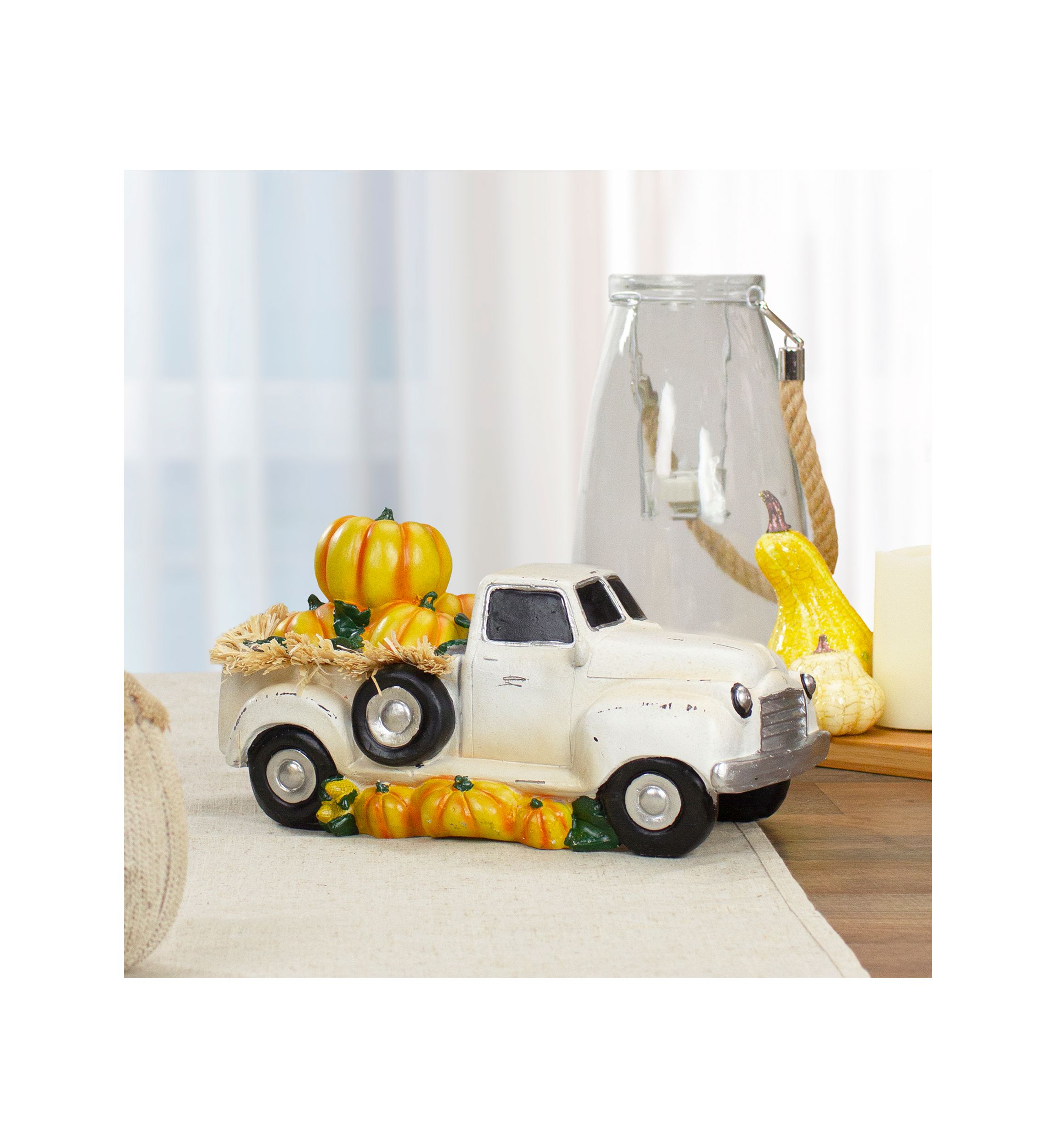 11.25 inch Truck Full of Pumpkins and Hay Thanksgiving Table Top Figure