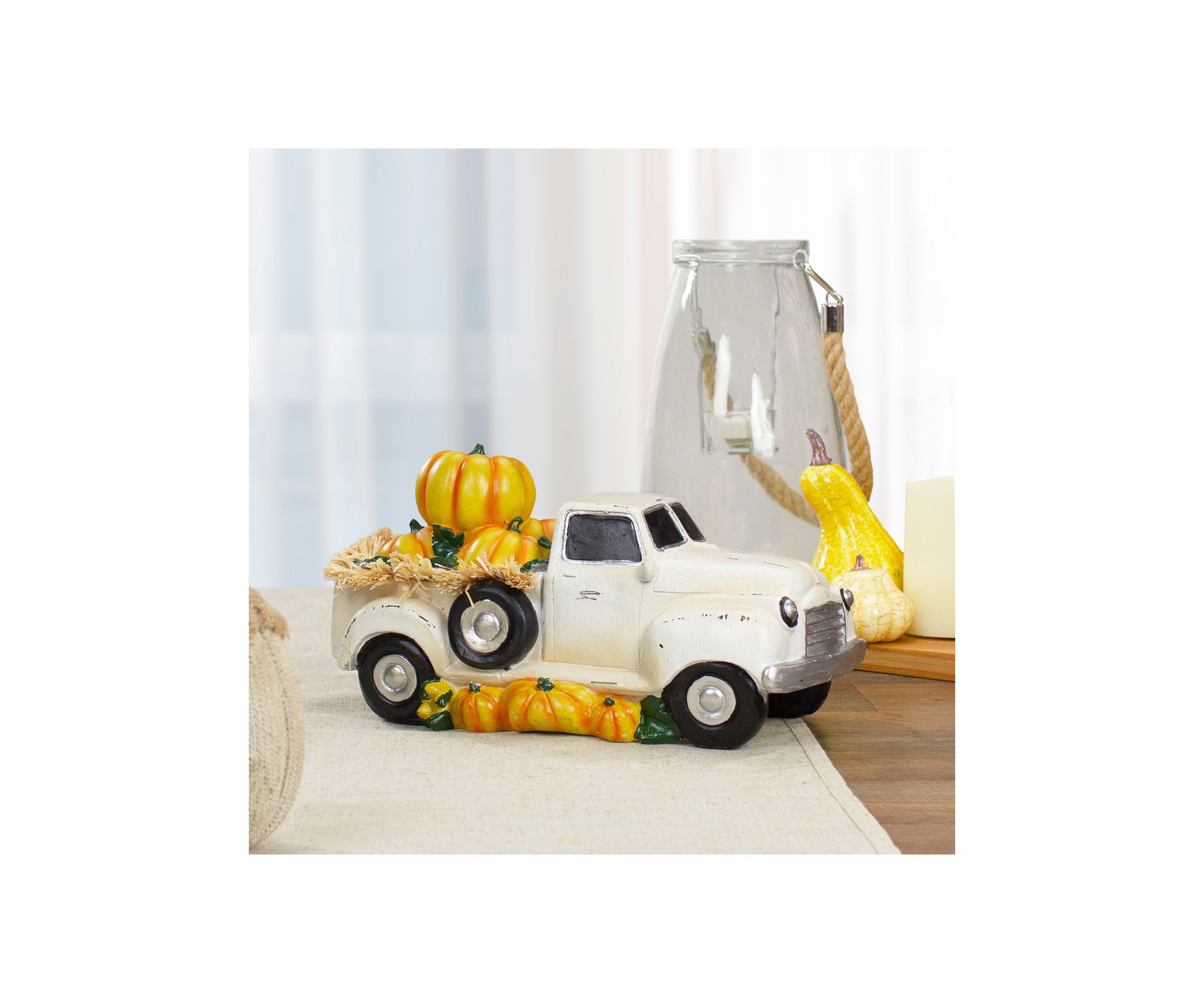 11.25 inch Truck Full of Pumpkins and Hay Thanksgiving Table Top Figure