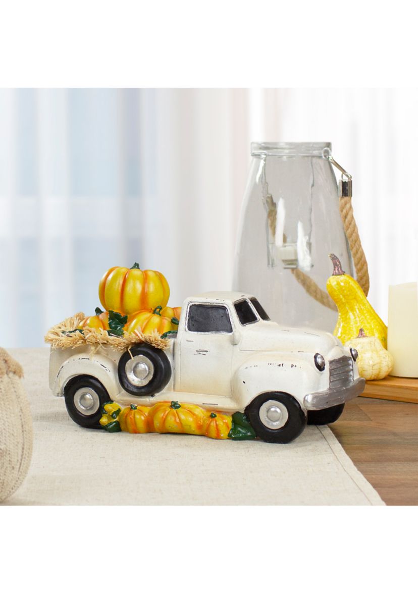 11.25 inch Truck Full of Pumpkins and Hay Thanksgiving Table Top Figure
