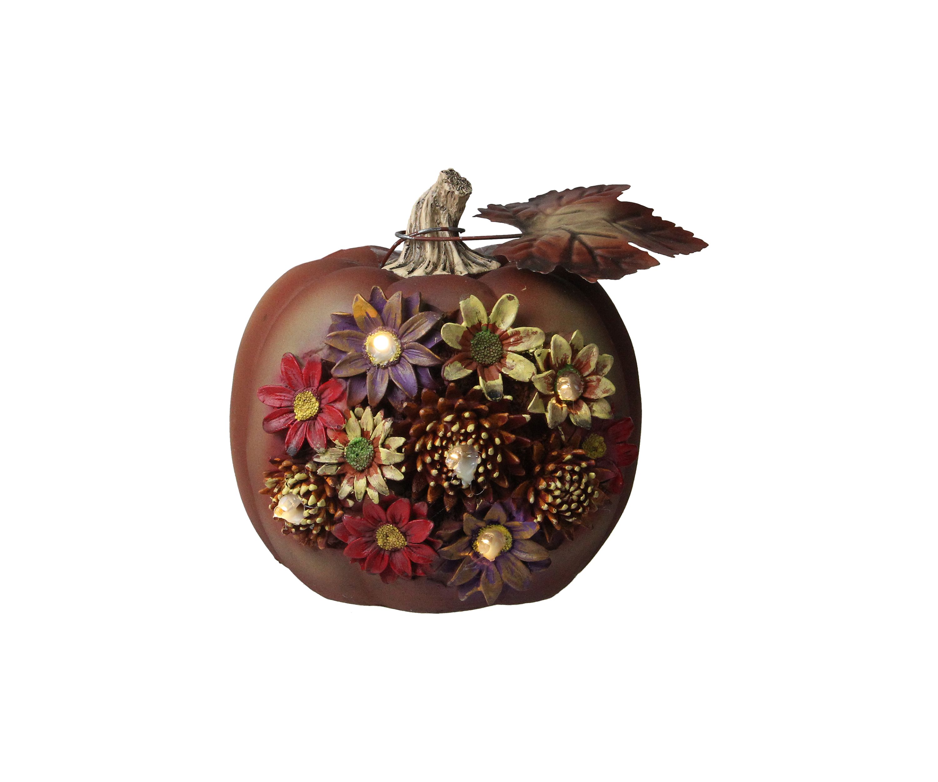 7.5 inch Brown Solar Powered Floral Pumpkin Outdoor Decoration