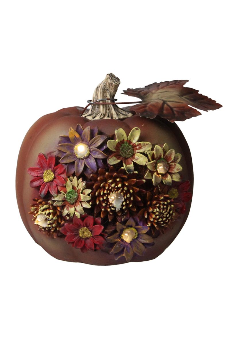 7.5 inch Brown Solar Powered Floral Pumpkin Outdoor Decoration