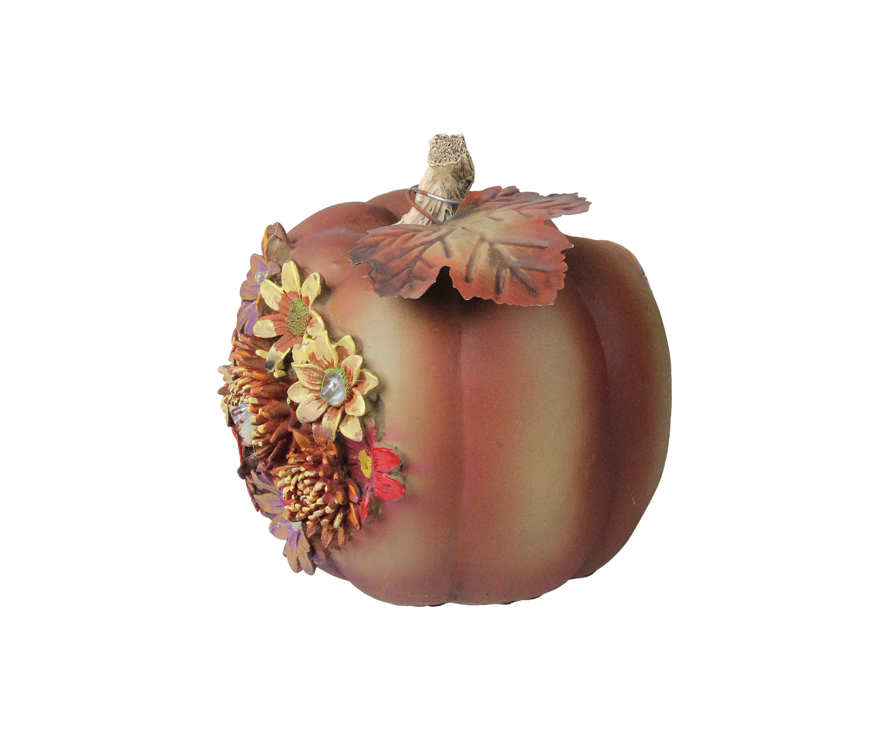 7.5 inch Brown Solar Powered Floral Pumpkin Outdoor Decoration