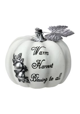 8 inch White and Black Warm Harvest Blessing Thanksgiving Table Top Pumpkin