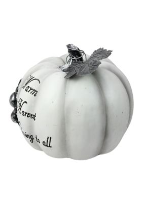 8 inch White and Black Warm Harvest Blessing Thanksgiving Table Top Pumpkin