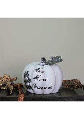 8 inch White and Black Warm Harvest Blessing Thanksgiving Table Top Pumpkin
