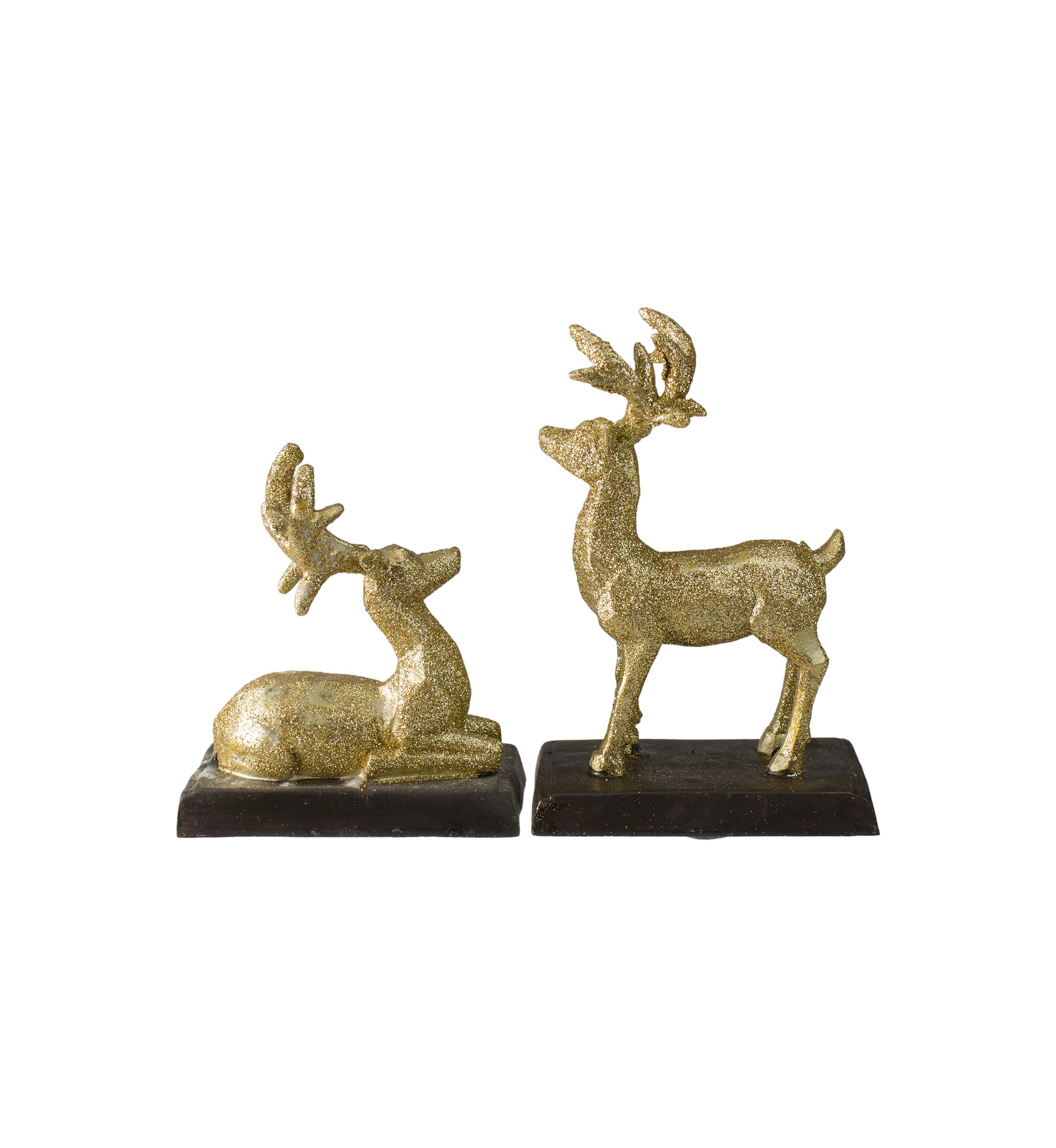 Set of 2 Gold Reindeer Glittered Christmas Stocking Holders 8.5Inch