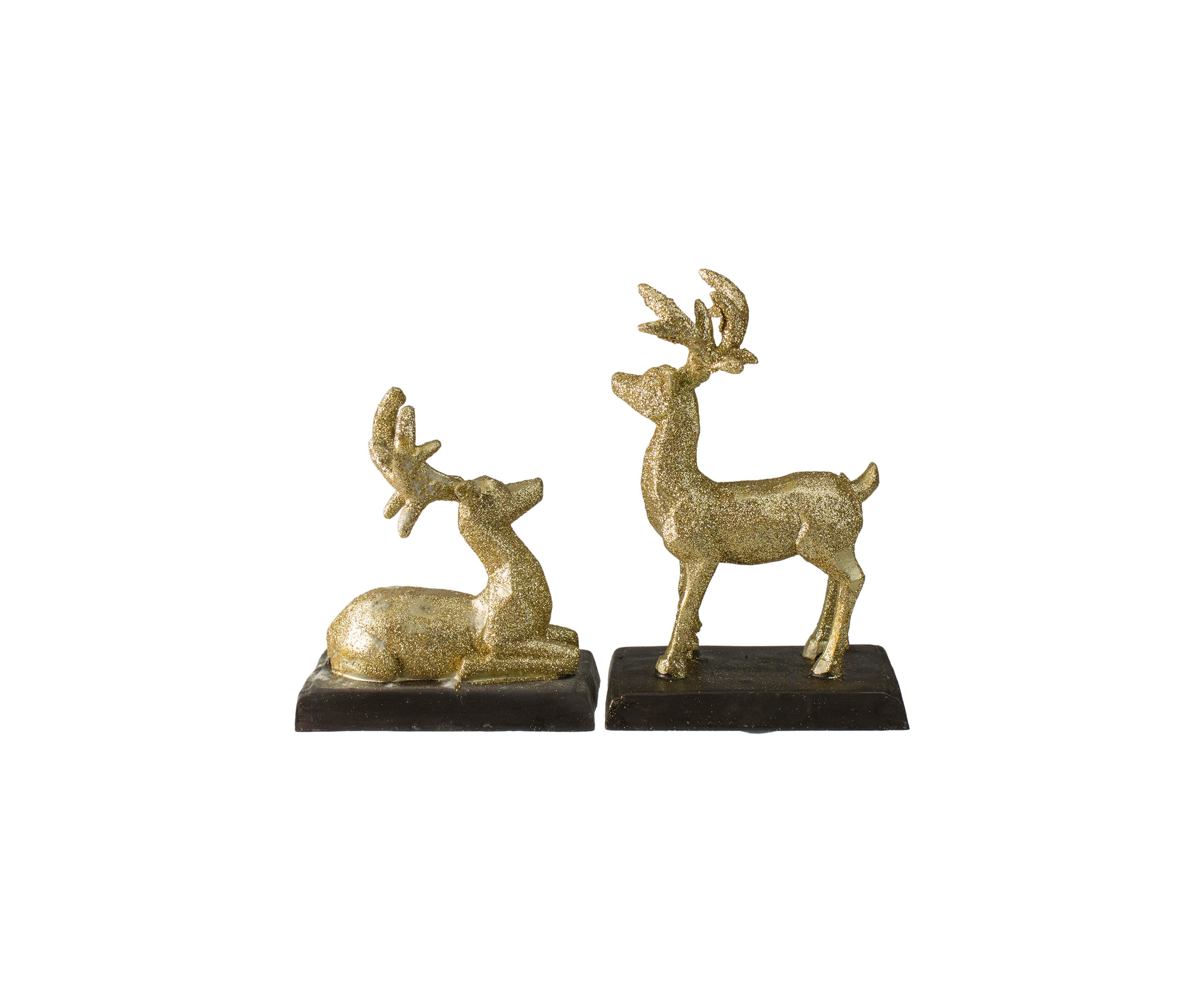 Set of 2 Gold Reindeer Glittered Christmas Stocking Holders 8.5Inch