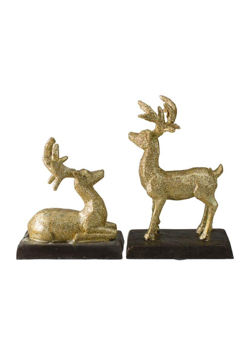 Set of 2 Gold Reindeer Glittered Christmas Stocking Holders 8.5Inch