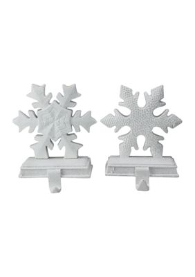 Northlight Set Of 2 White Glittered Snowflake Christmas Stocking Holder 6.5Inch