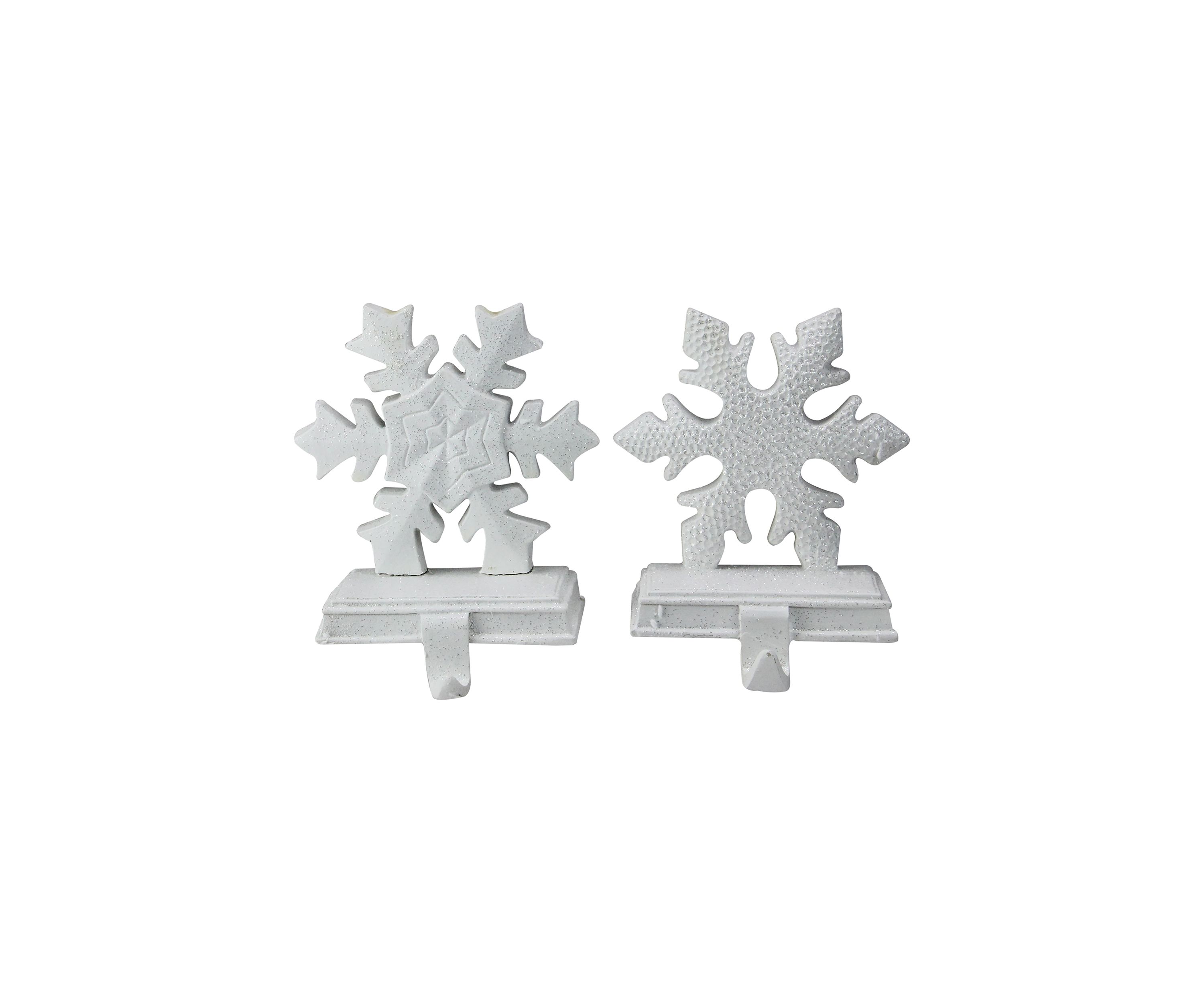 Set of 2 White Glittered Snowflake Christmas Stocking Holder 6.5Inch