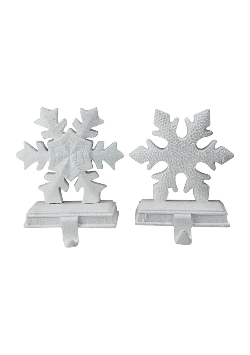 Set of 2 White Glittered Snowflake Christmas Stocking Holder 6.5Inch