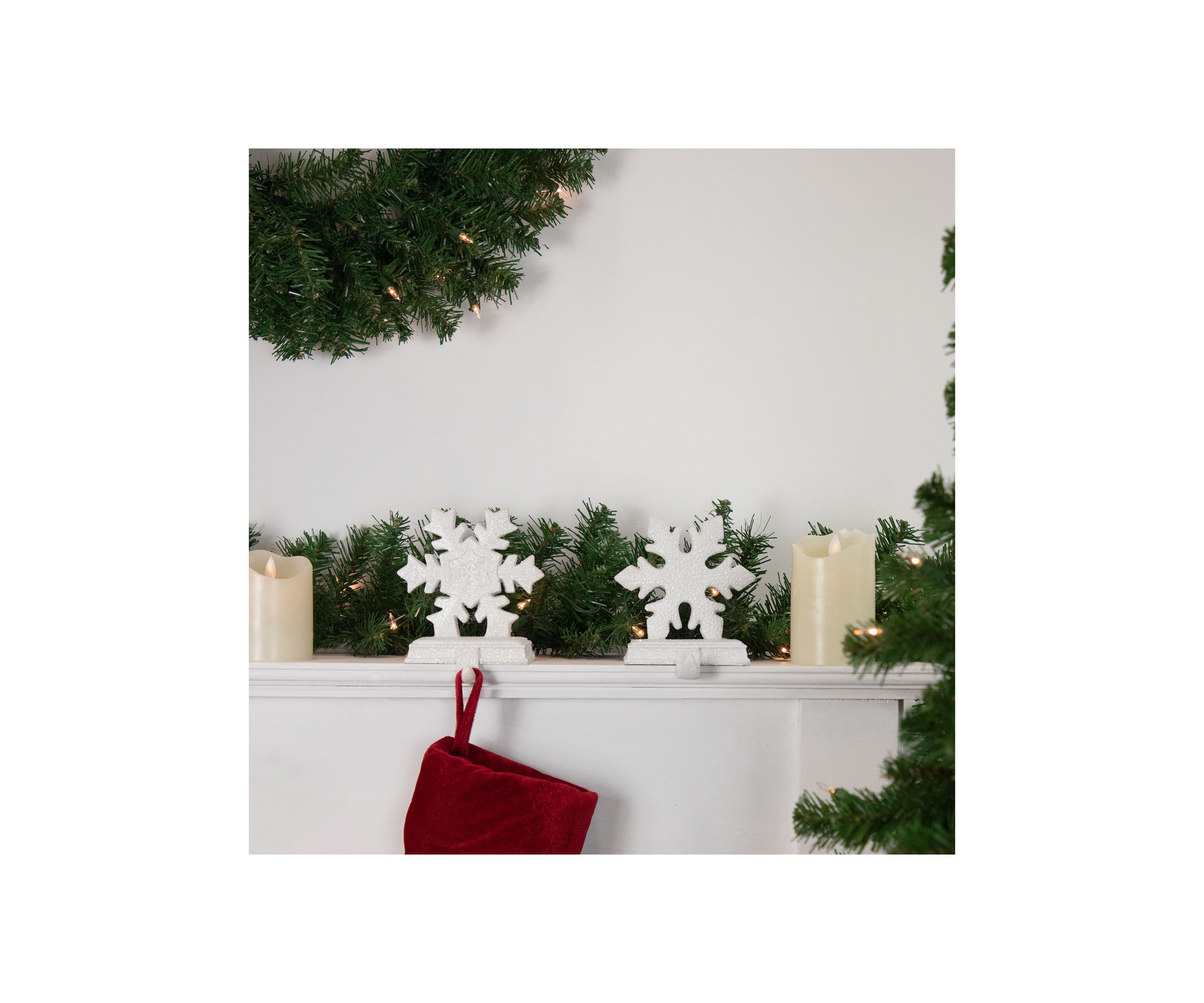 Set of 2 White Glittered Snowflake Christmas Stocking Holder 6.5Inch