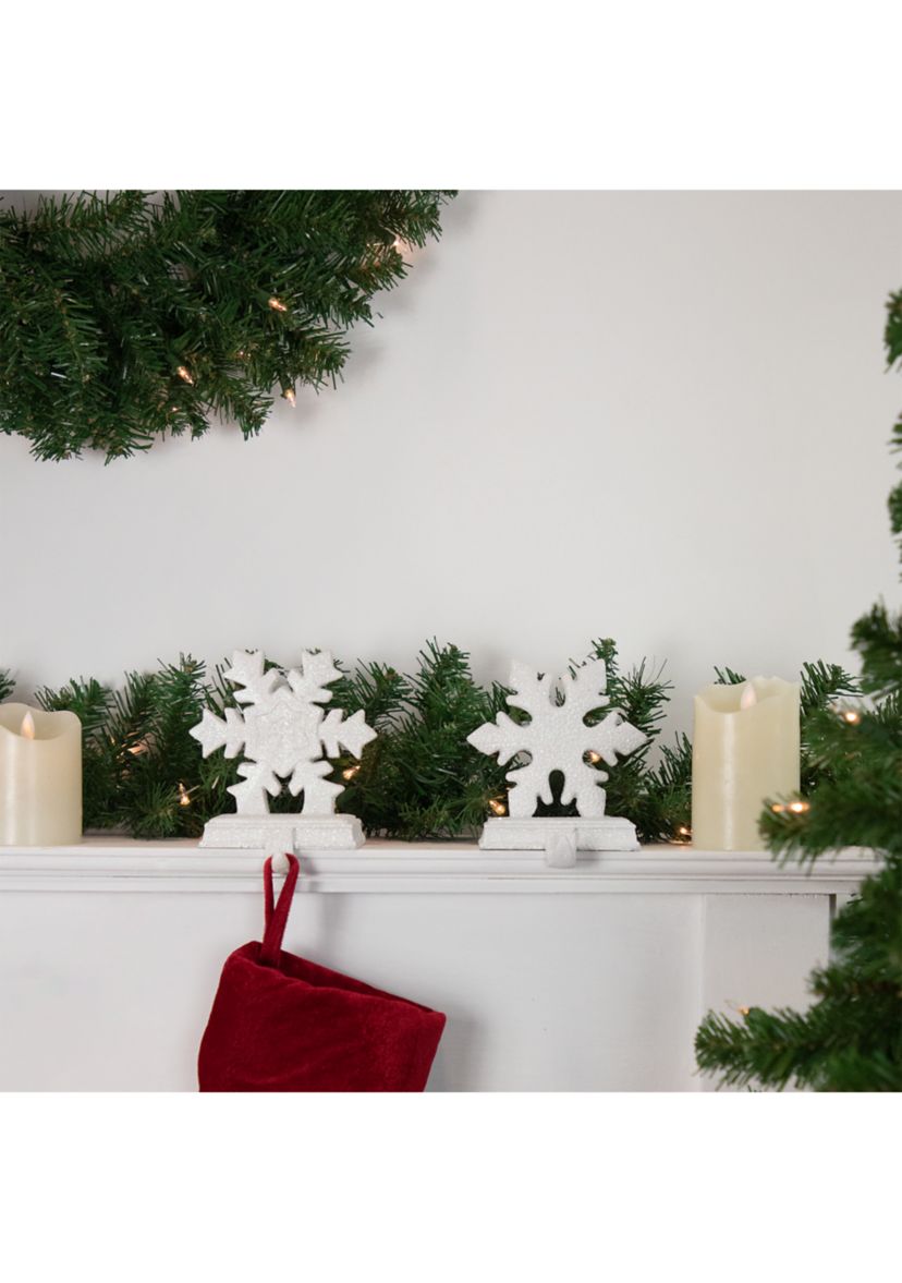 Set of 2 White Glittered Snowflake Christmas Stocking Holder 6.5Inch