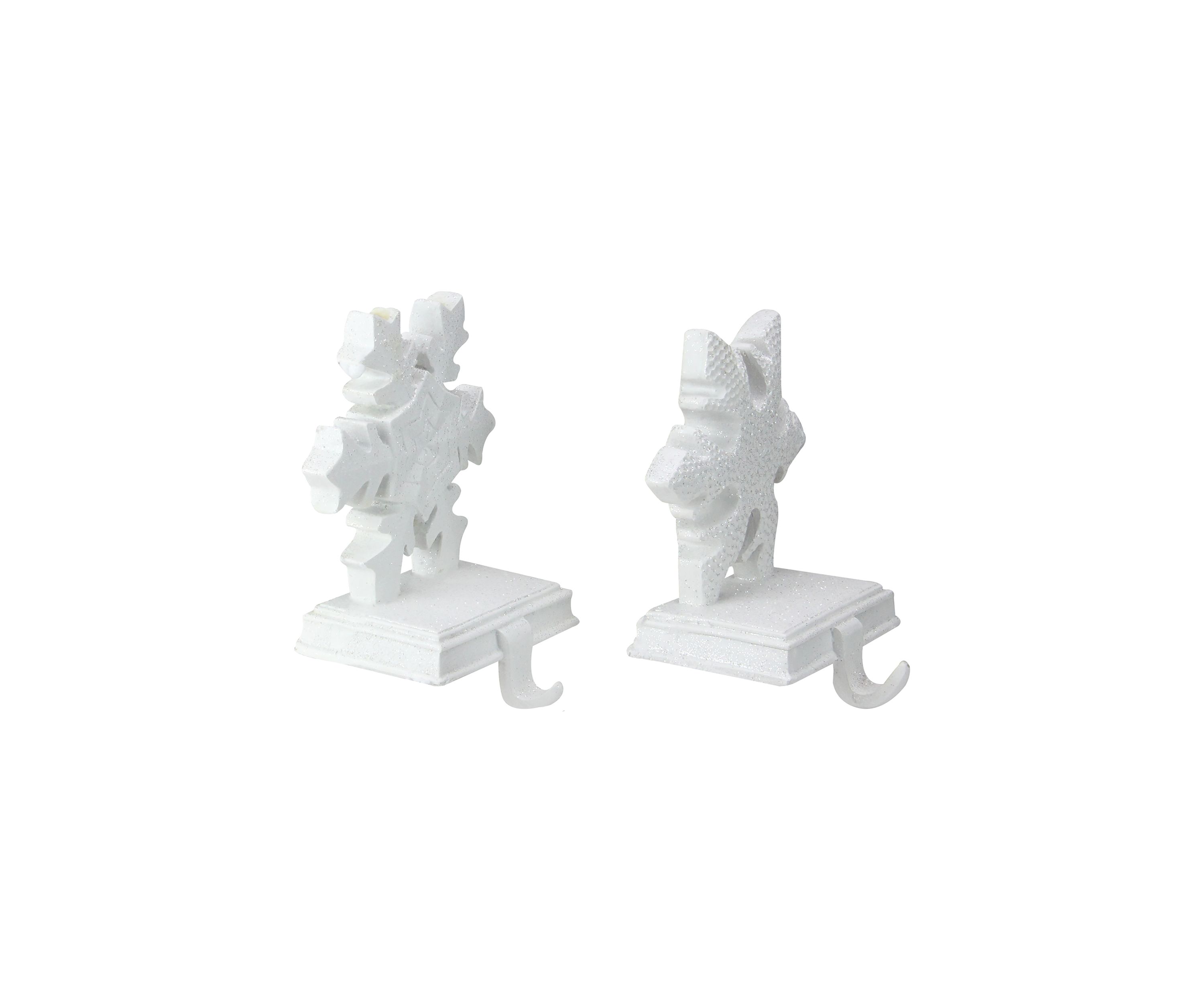 Set of 2 White Glittered Snowflake Christmas Stocking Holder 6.5Inch