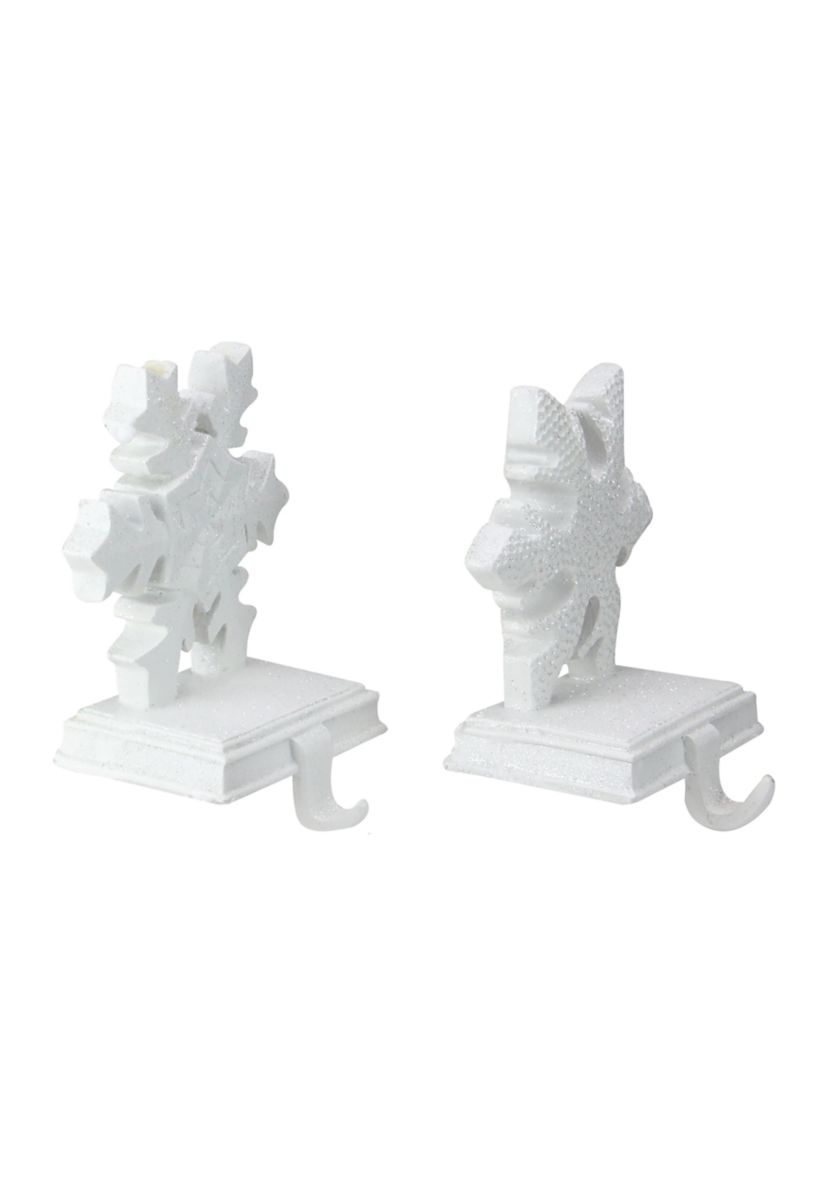 Set of 2 White Glittered Snowflake Christmas Stocking Holder 6.5Inch