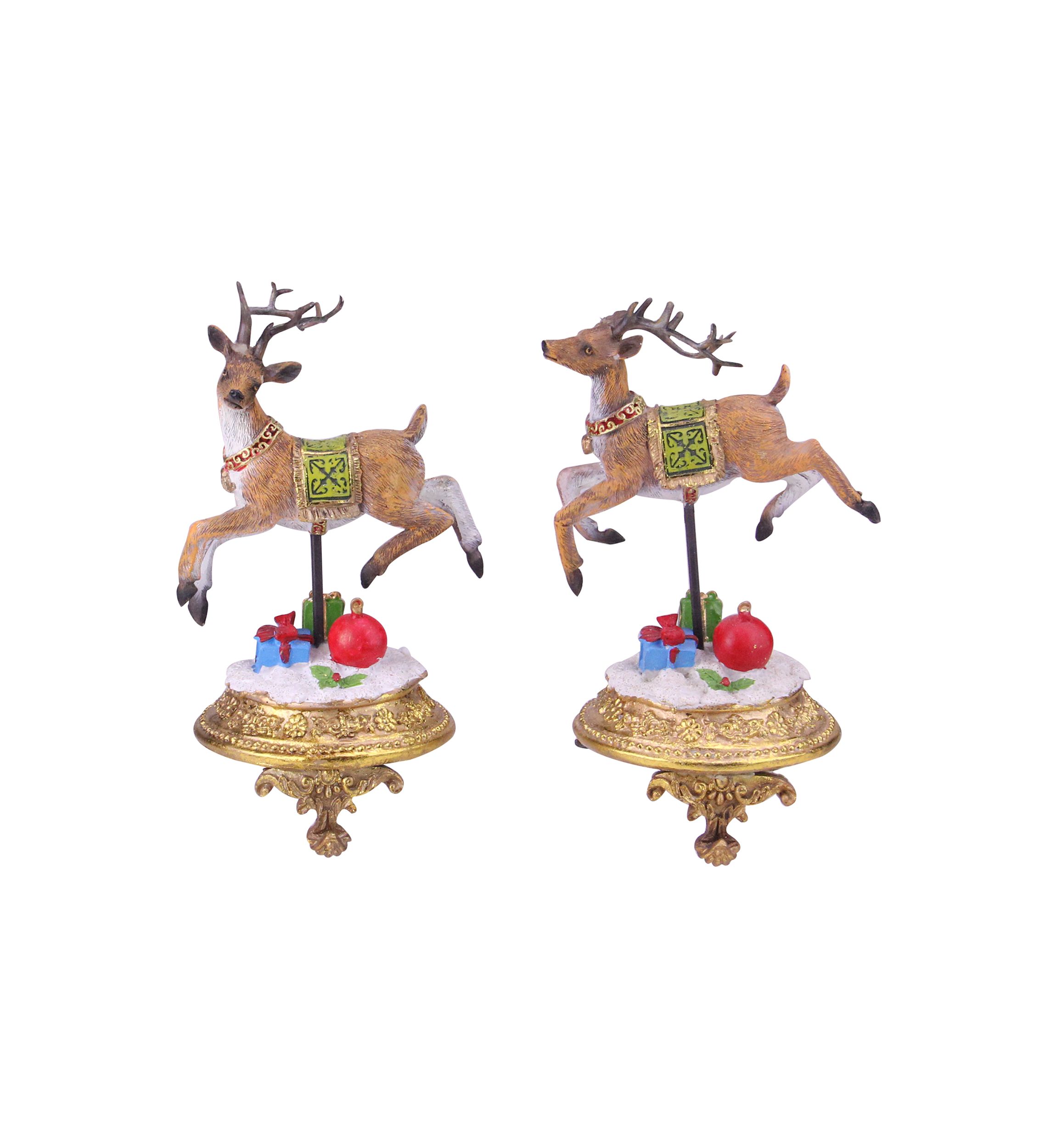 Set of 2 Glittered Reindeer Christmas Stocking Holders 9.5Inch