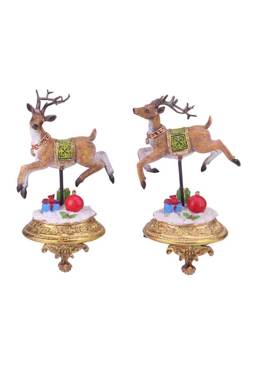 Set of 2 Glittered Reindeer Christmas Stocking Holders 9.5Inch