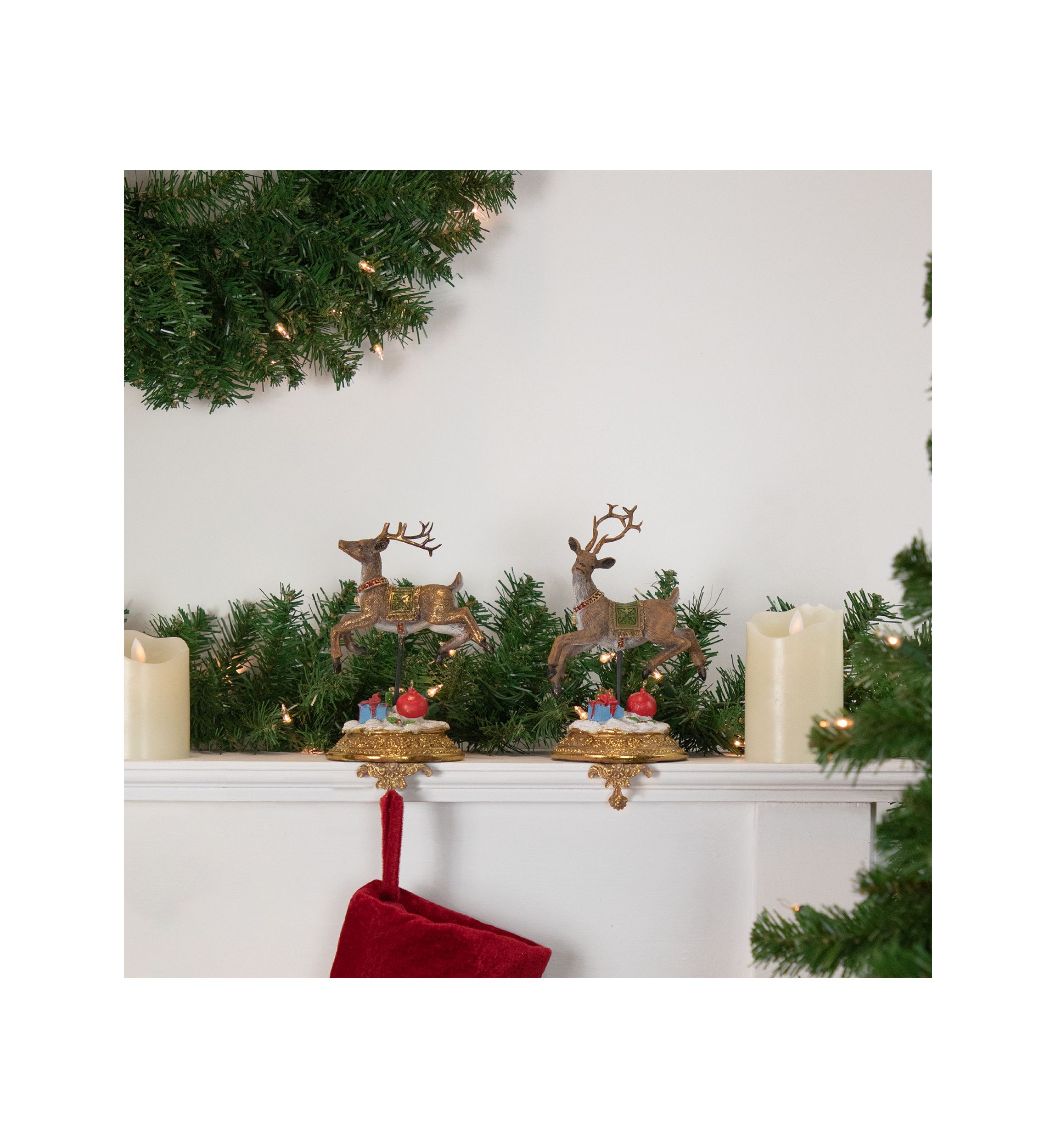 Set of 2 Glittered Reindeer Christmas Stocking Holders 9.5Inch